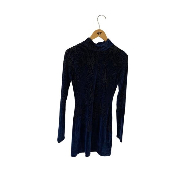 Free People Women's Blue Black Velvet Burnout Long Sleeve Dress - Medium - Picture 1 of 16